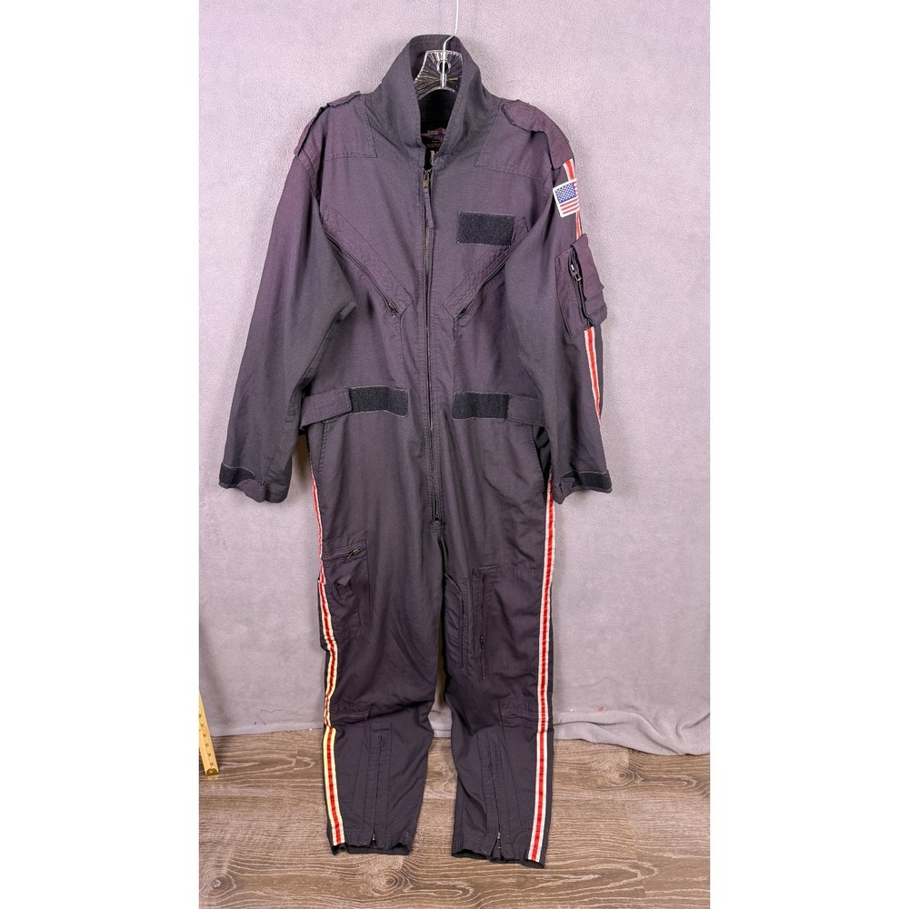 Gibson & Barnes Flight Suit Men 44R Black Utility Coveralls Jumpsuit Patches